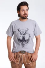 Ash Grey Mens Tee with Abstract Antler Deer Print