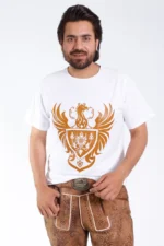 Bavarian White T Shirt with Golden Eagle Graphics
