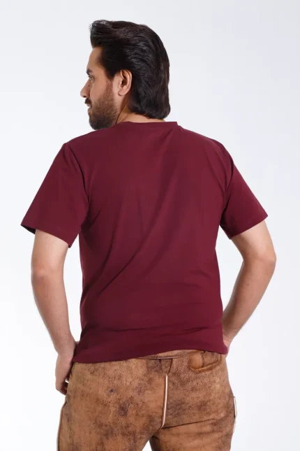 Maroon Bavarian T Shirt with Stag and Mountain Graphic g