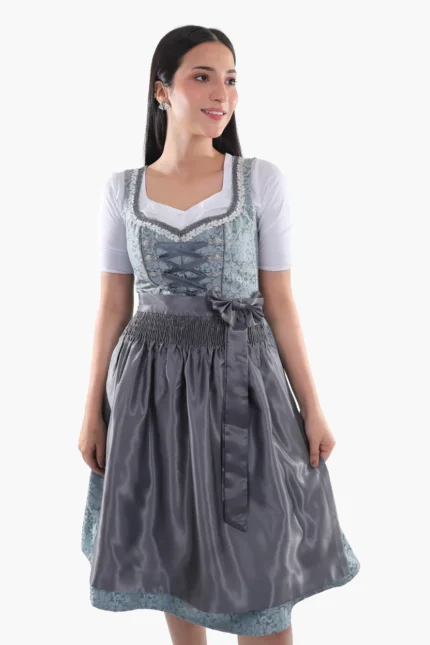 Midi Dirndl Dress Luxury Slate Blue Elegance g