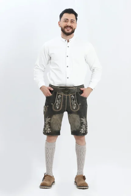 Premium German Lederhosen Men Black Rust