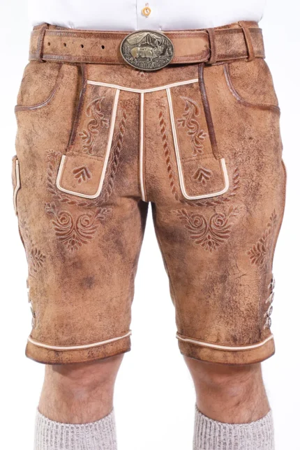 Premium German Lederhosen Men Buff Brown L